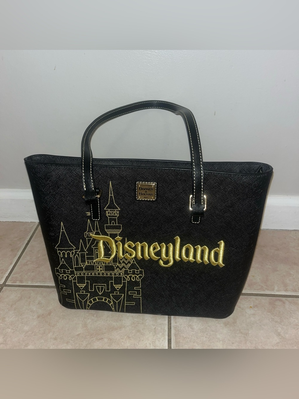 Disney Dooney & Bourke Disneyland Sleeping Beauty Castle Black & Gold Tote Bag